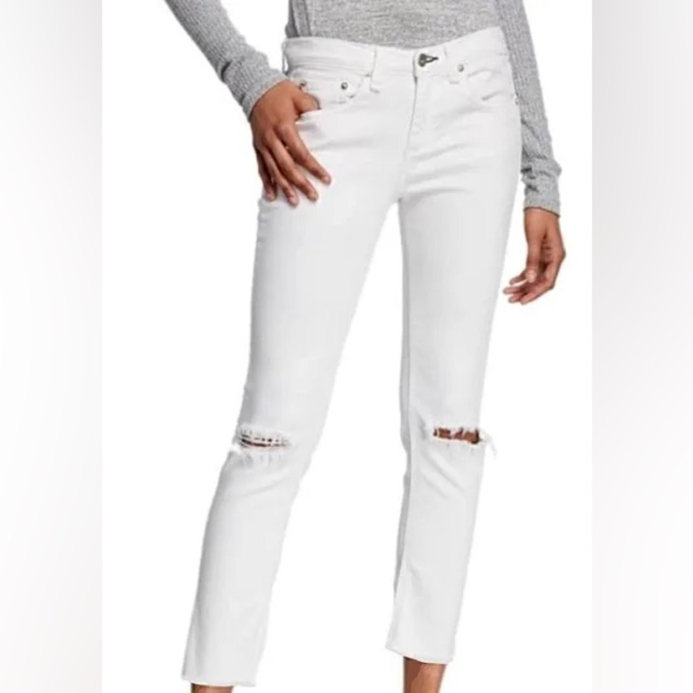 NEW! rag & bone Size 29 Skinny Capri Crop White Denim Jeans Distressed w/Holes